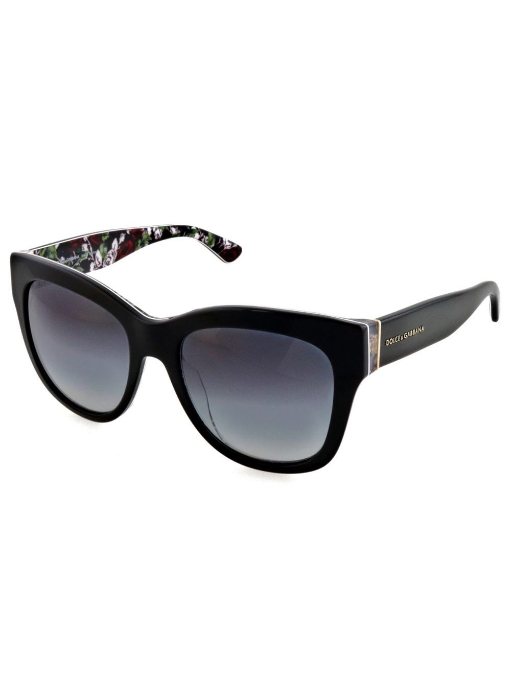 Dolce & Gabbana Black Sunglasses with Floral Temple Detail